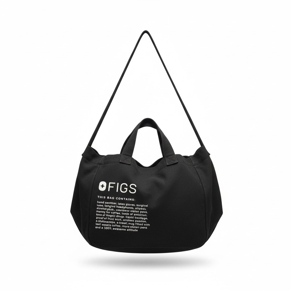 Original FIGS Black Canvas Tote Bag
